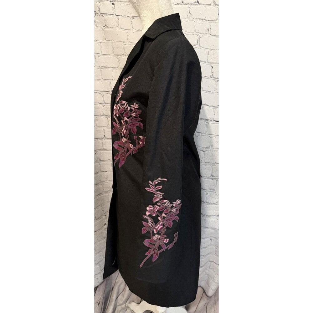 Bloomingdale’s Silk Long Black Floral Embroidered Jacket Coat Size 4 - Picture 5 of 10